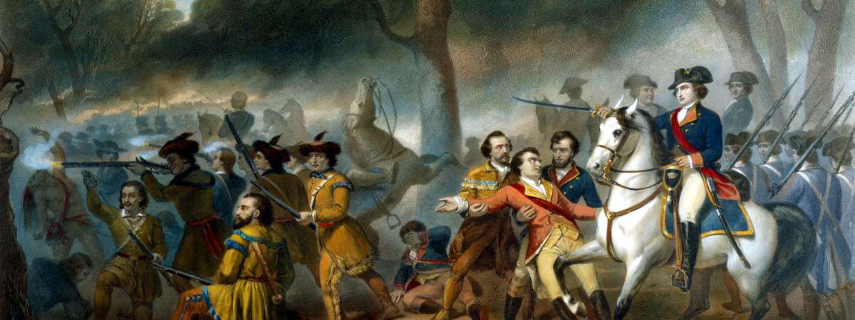 George Washington rallying the broken forces at the Battle of Monongahela on July 9, 1755